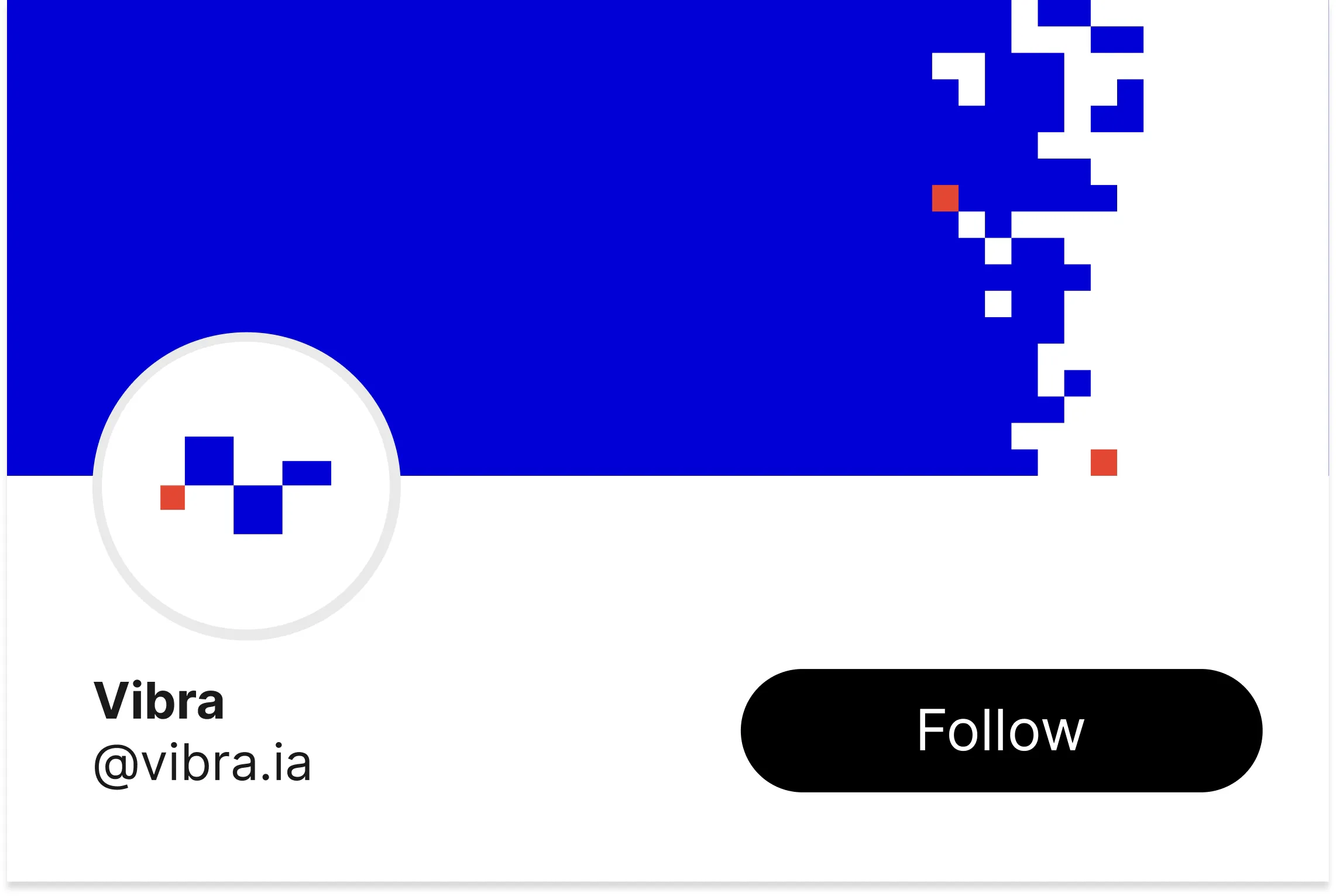 El perfil de Instagram de Vibra, @vibra.ia, con la portada azul y los píxeles desintegrándose en la esquina