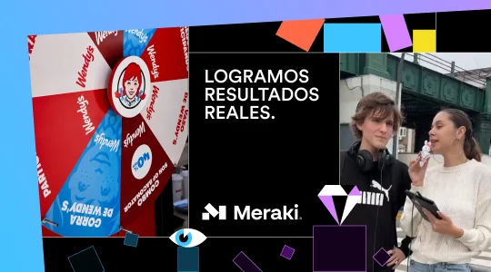Banner de Meraki: “Logramos resultados reales” — contenido, producción audiovisual y comunidad.